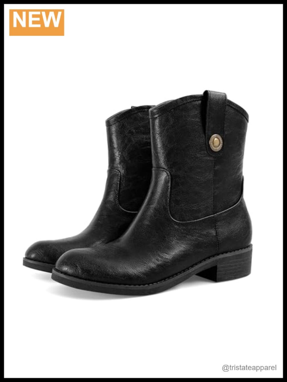 Wide Calf Ankle Boots Women Faux Leather Flat Booties Round Toe Side Zip
